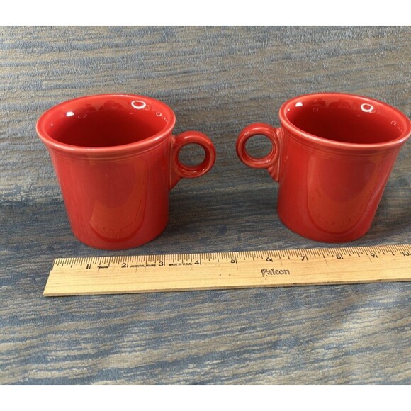 2 VTG Homer Laughlin Fiestaware Coffee Mugs Bright Red 10oz O Ring Handle Cups - Picture 3 of 7